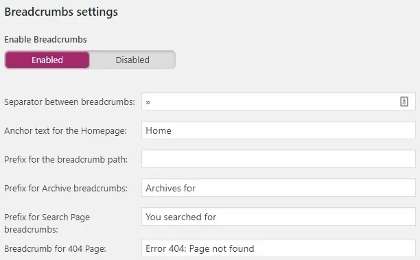 Breadcrumbs Setting