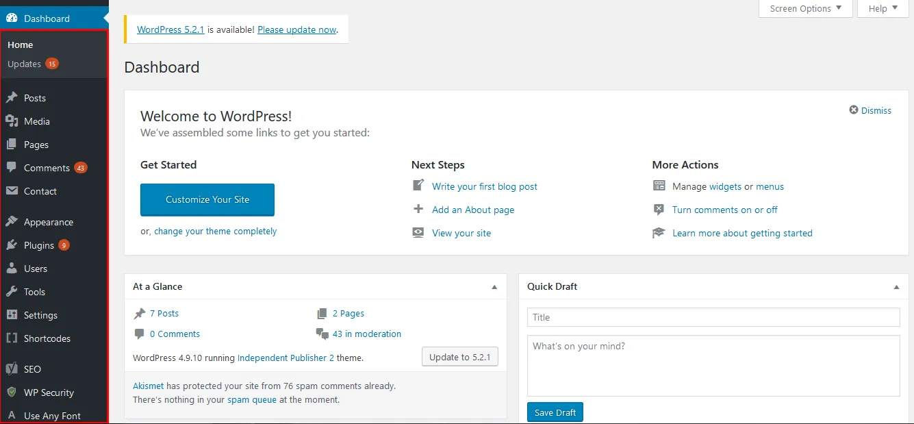 Dasboard. Optimasi Pengaturan WordPress