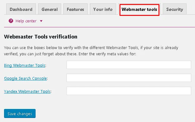 Setting Webmaster tools