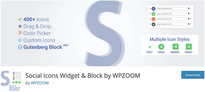 Social Icons Widget & Block