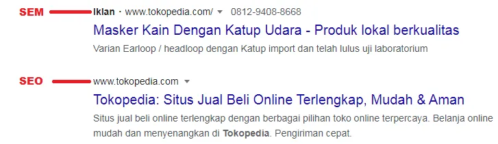 Terdapat Taulisan Iklan di Website dengan optimasi SEM